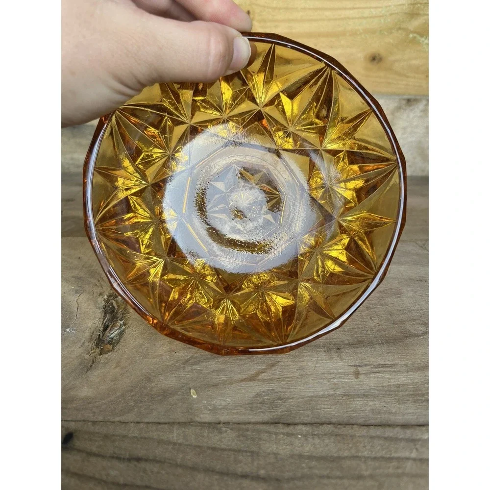 Vintage Amber  Round Cut Glass Candy, Nut Dish  1970s Trinket Dish Candy‎ Dish